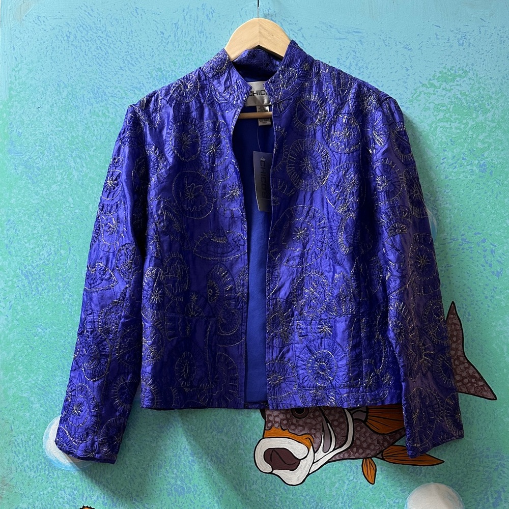 Chico's Vibrant Blue Embroidered Blazer